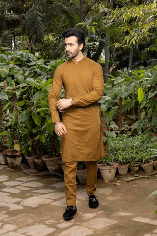 Men Mustard Stitched Shalwar Kameez