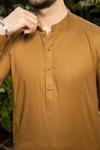 Men Mustard Stitched Shalwar Kameez