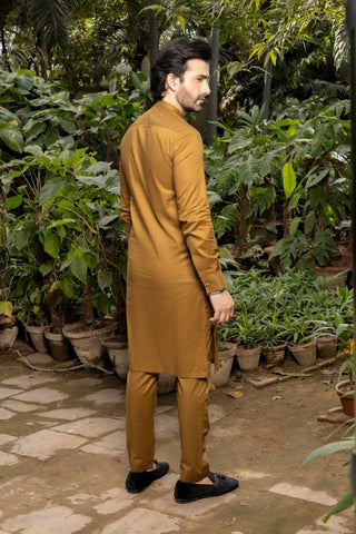 Men Mustard Stitched Shalwar Kameez