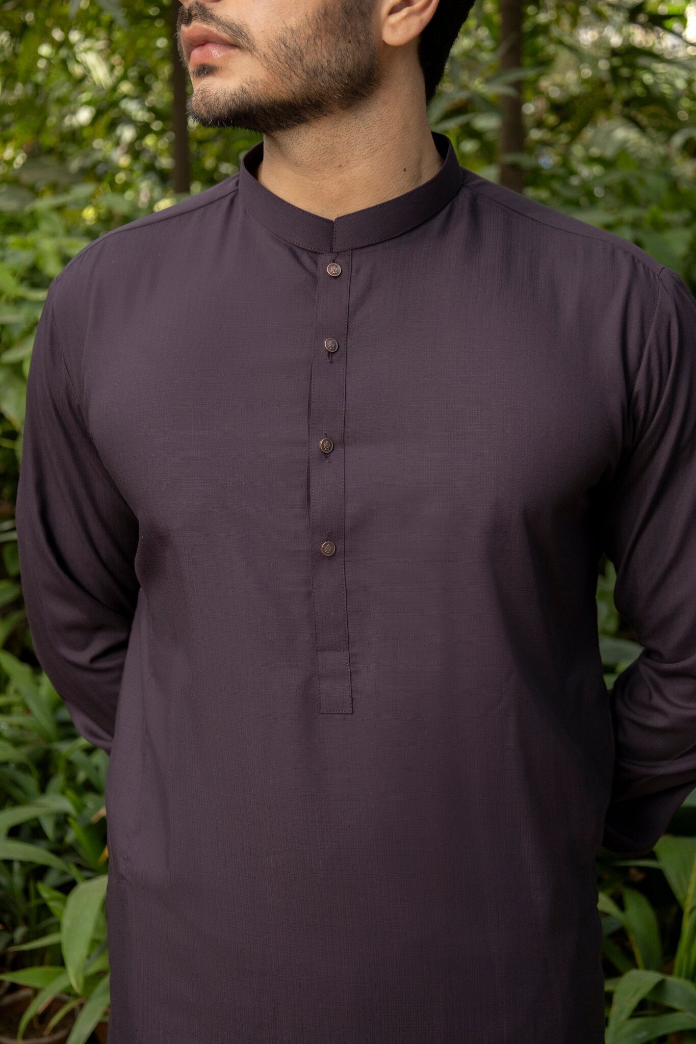 Men Dark Purple Stitched Shalwar Kameez