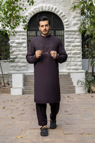 Men Dark Purple Stitched Shalwar Kameez