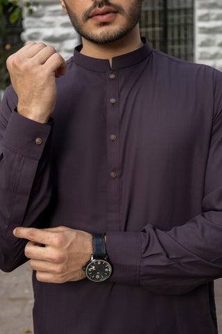 Men Dark Purple Stitched Shalwar Kameez - KM-24-S06