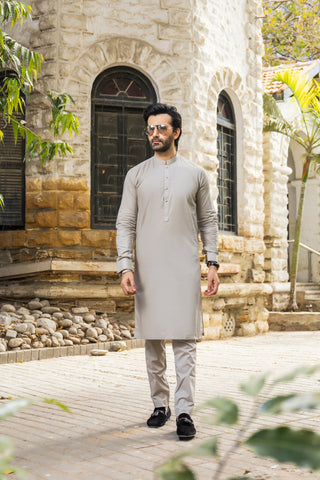 Men P-Grey Stitched Shalwar Kameez 