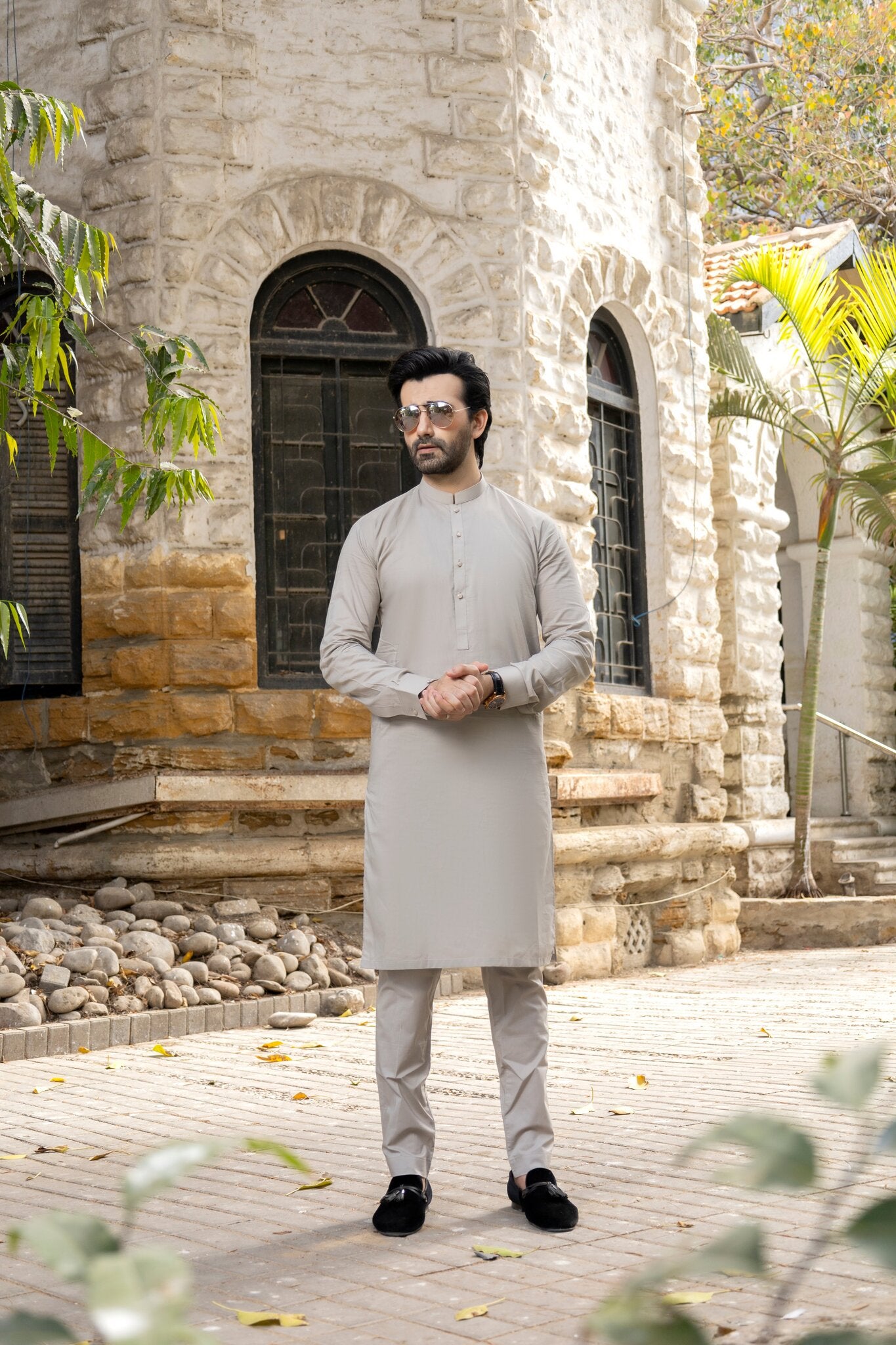 Men P-Grey Stitched Shalwar Kameez 