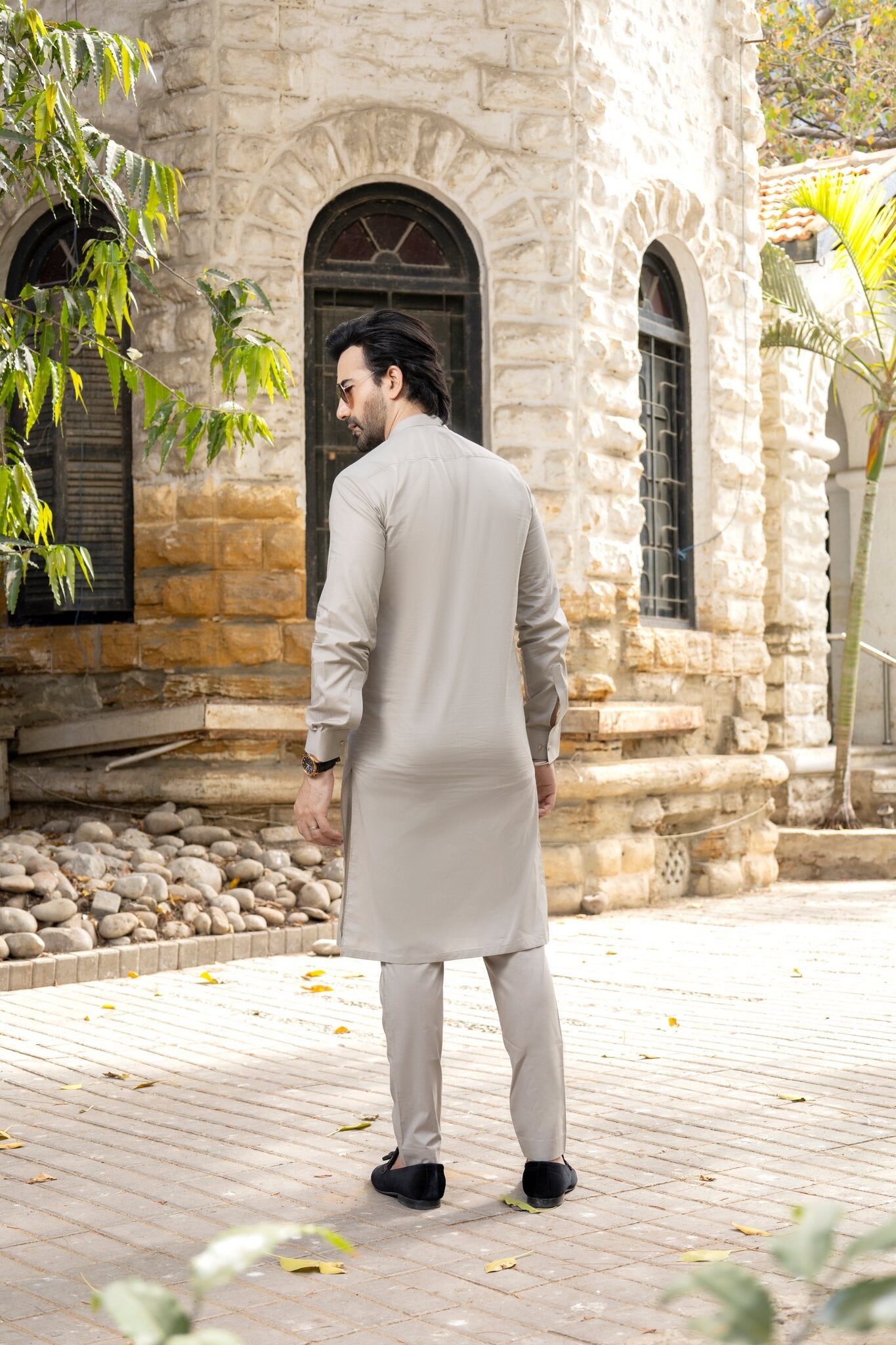 Men P-Grey Stitched Shalwar Kameez 