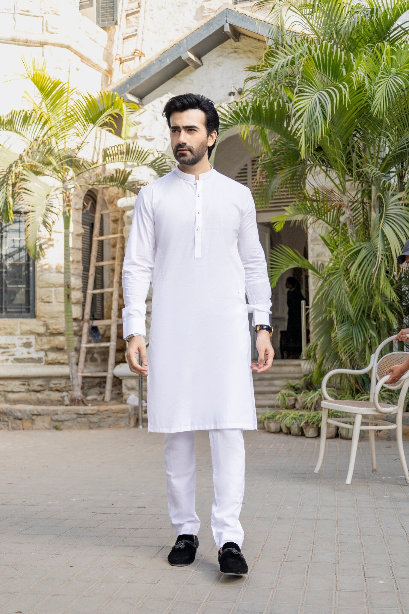 Men White Stitched Shalwar Kameez