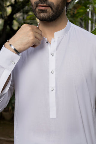 Men White Stitched Shalwar Kameez