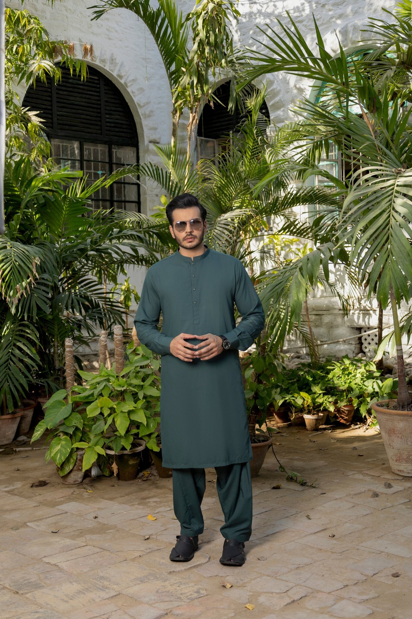 Men Green Stitched Shalwar Kameez