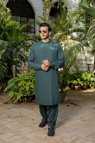 Men Green Stitched Shalwar Kameez