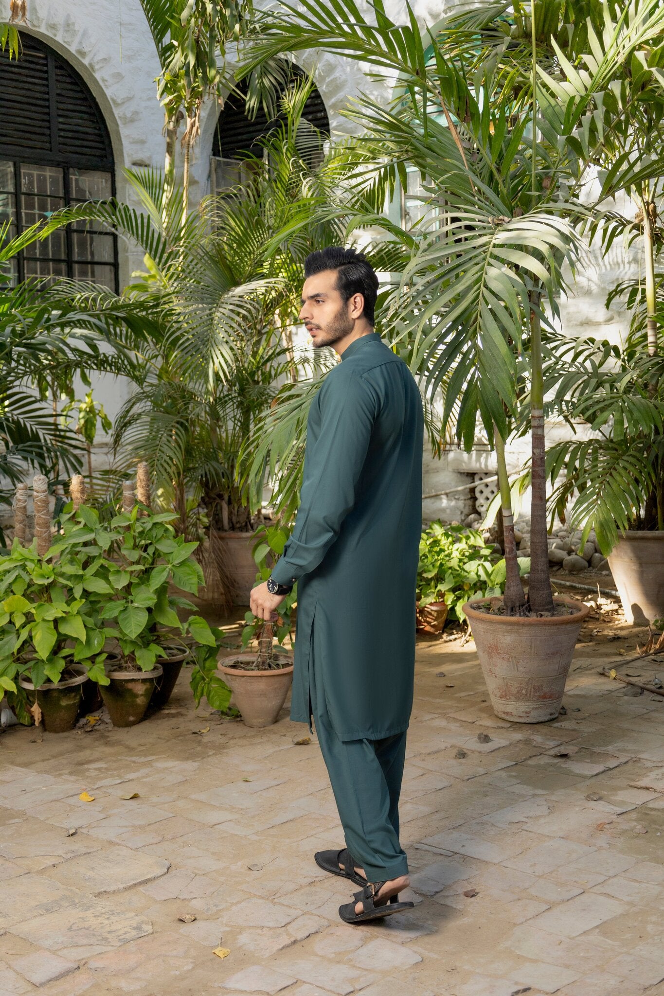 Men Green Stitched Shalwar Kameez