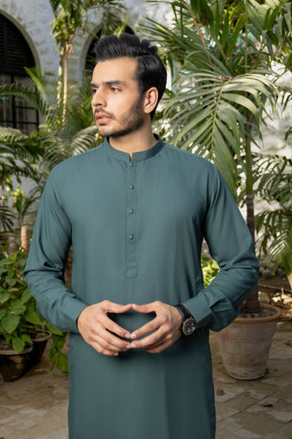 Men Green Stitched Shalwar Kameez