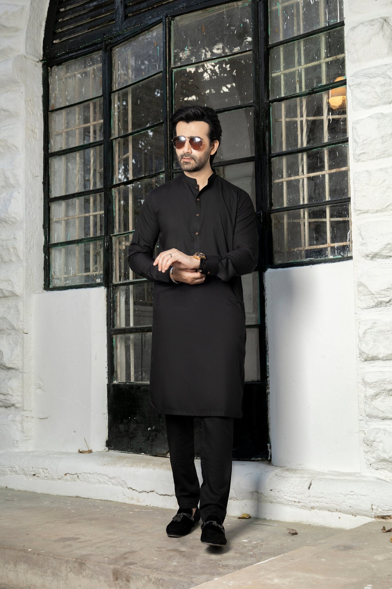 Men Black Stitched Shalwar Kameez