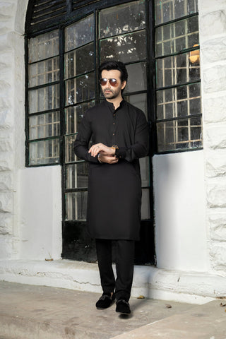 Men Black Stitched Shalwar Kameez