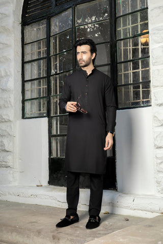 Men Black Stitched Shalwar Kameez