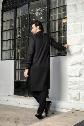 Men Black Stitched Shalwar Kameez