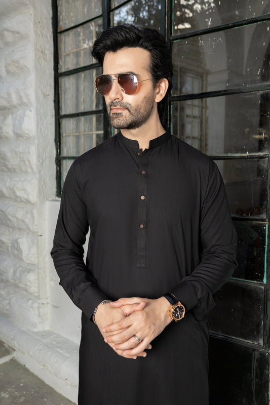 Men Black Stitched Shalwar Kameez