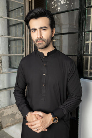 Men Black Stitched Shalwar Kameez