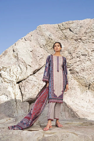 3 Piece Printed Lawn Clay and Maroon-KS-SS24-22