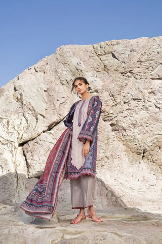 3 Piece Printed Lawn Clay and Maroon-KS-SS24-22