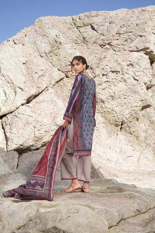 3 Piece Printed Lawn Clay and Maroon-KS-SS24-22