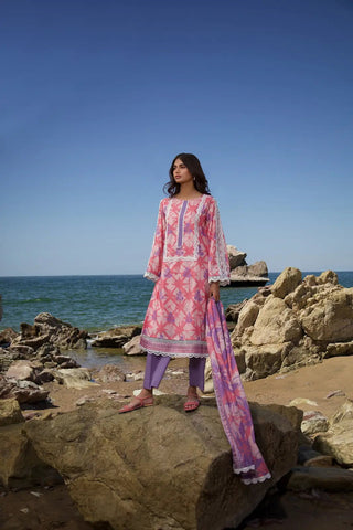 3 Piece Printed Lawn Flamingo Pink -KS-SS24-29